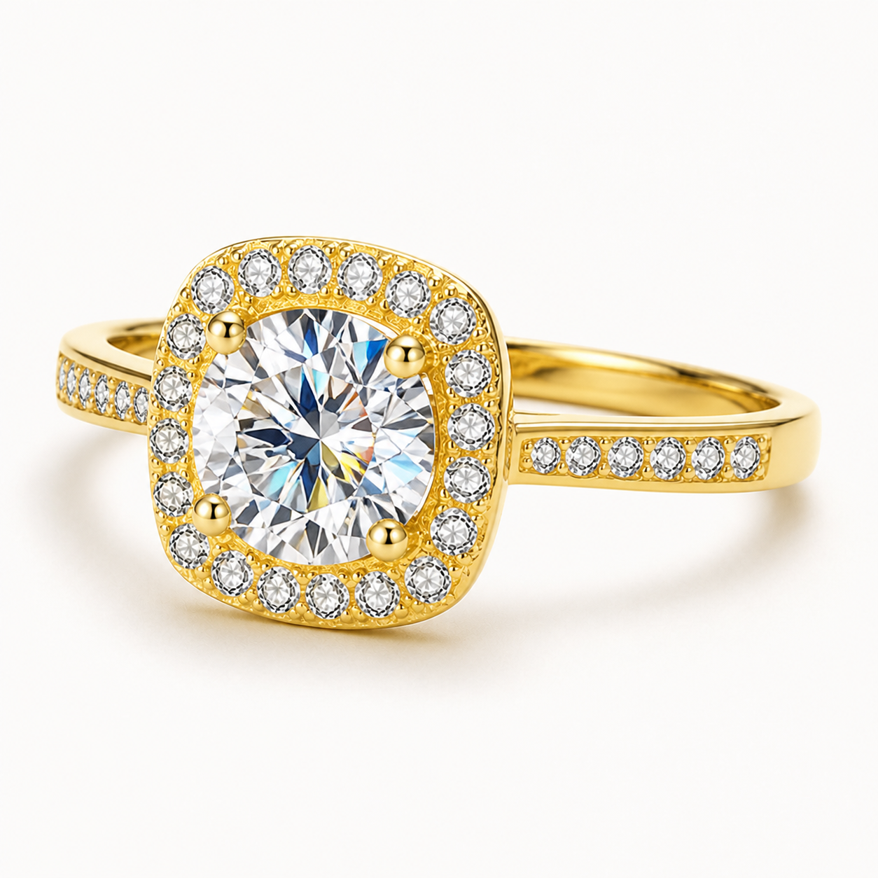 Gallery 2026 · Square halo ring three-quarter setting detail