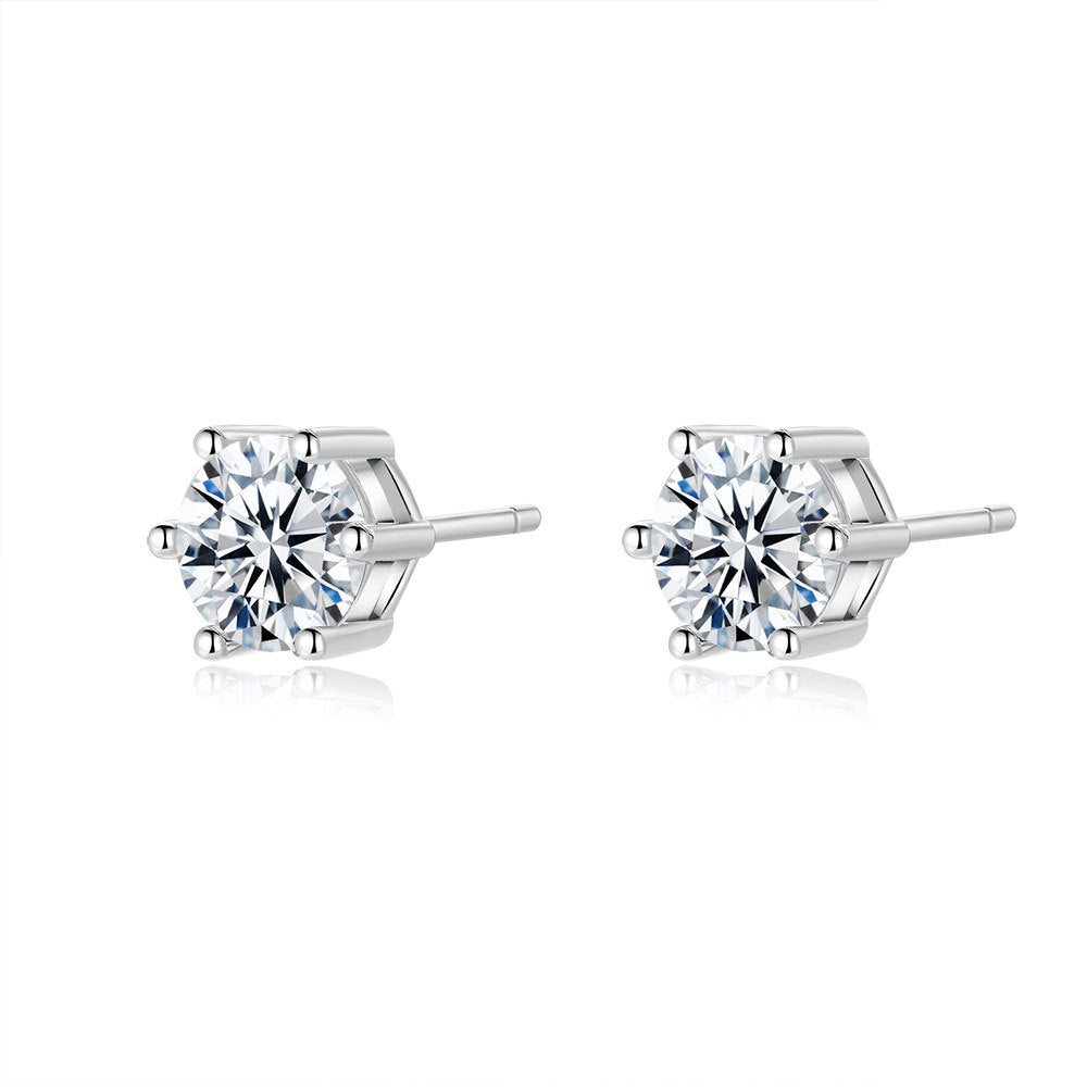 Rear profile of the S925 silver posts on the six-prong moissanite studs