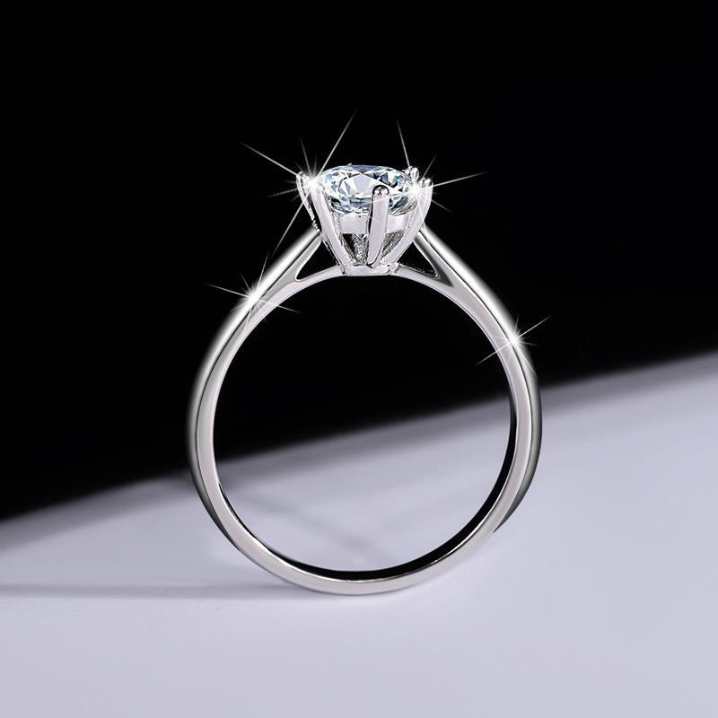 Rear side view of the S925 silver six-prong moissanite ring