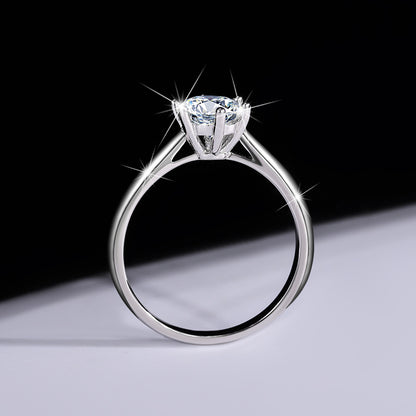 Rear side view of the S925 silver six-prong moissanite ring