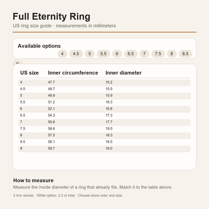 Gallery 2026 · Full eternity ring US size guide