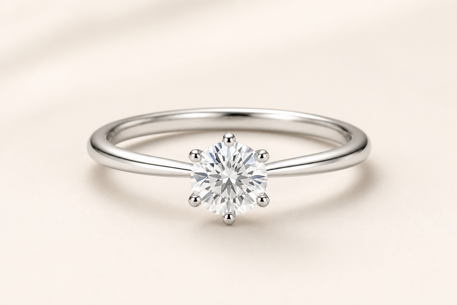 Full closed-band six-prong round lab-created moissanite solitaire ring